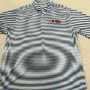 Antigua Ole Miss Striped Blue Polo Shirt
